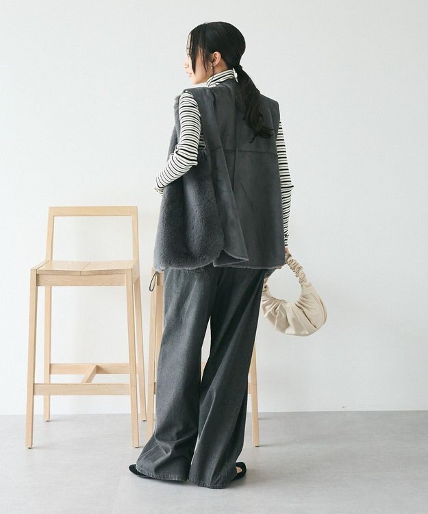 CRAFT STANDARD BOUTIQUE エコファー×ムートンチュニックベスト Charcoal Gray