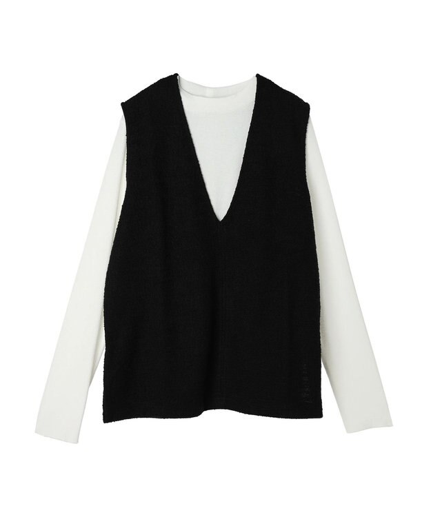 Green Parks ＳＥＴ２点　カットツイードベスト＋プルオーバー Black