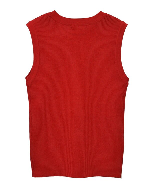 earth music&ecology ロゴ刺繍ノースリーブニットプルオーバー Red