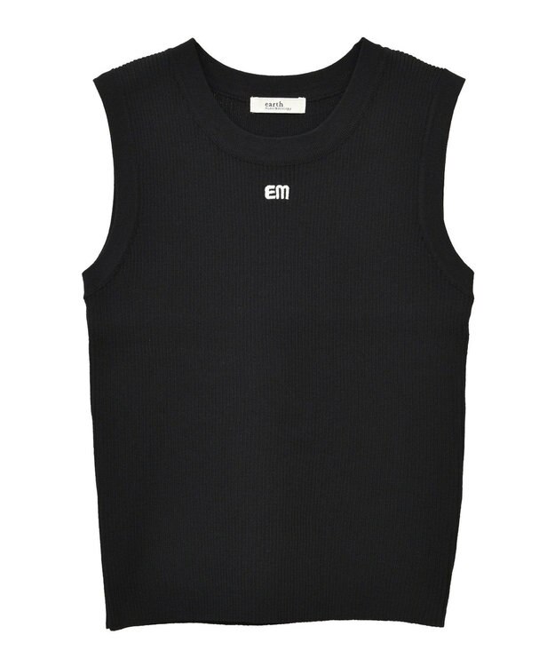 earth music&ecology ロゴ刺繍ノースリーブニットプルオーバー Black