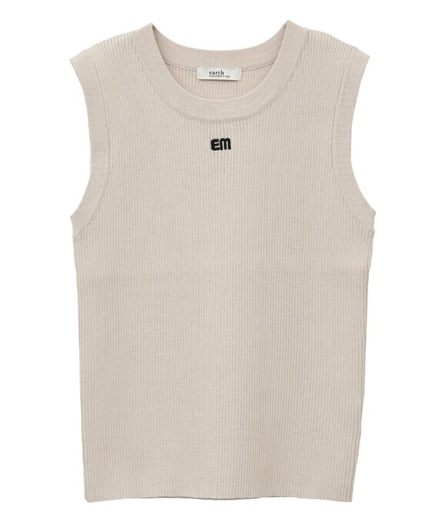 earth music&ecology ロゴ刺繍ノースリーブニットプルオーバー Ivory