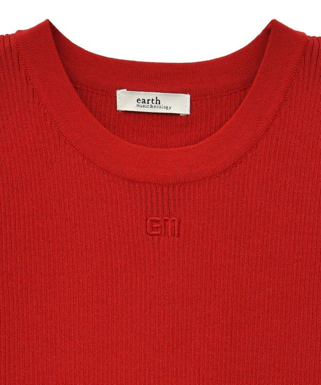 earth music&ecology ロゴ刺繍ノースリーブニットプルオーバー Red