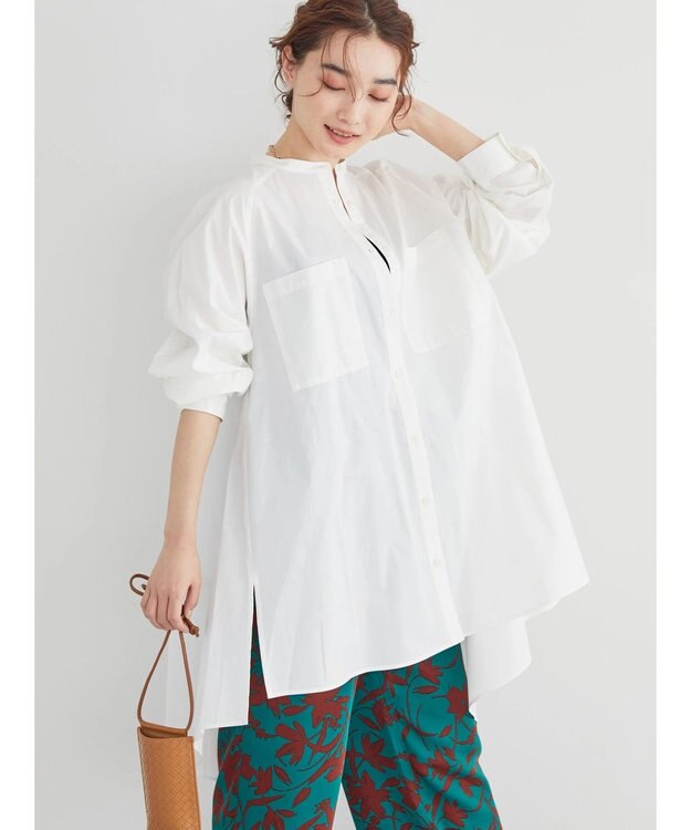 AMERICAN HOLIC ラグランＷポケットオーバーシャツチュニック Off White