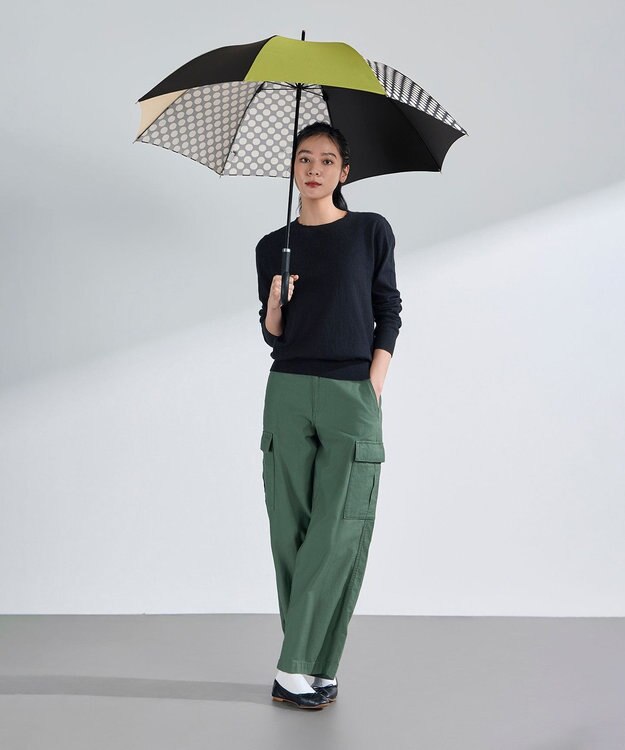 +RING レディース向け プラスリング 長傘 60cm BLK/GRN T1347 黒