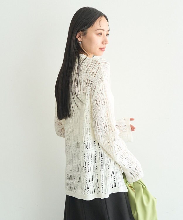 earth music&ecology メッシュレース襟付きカーディガン Off White