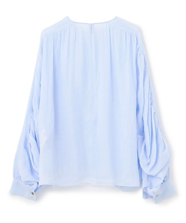 BEIGE， 【洗える】PAULINE / タックギャザーリネンボリュームブラウス Sax