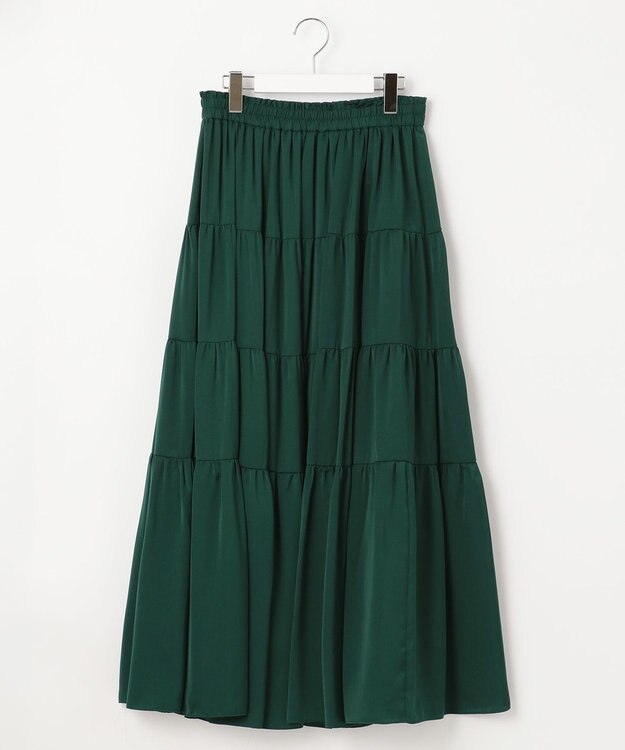 自由区 【洗える/着丈調節可】カラー ティアードスカート グリーン系