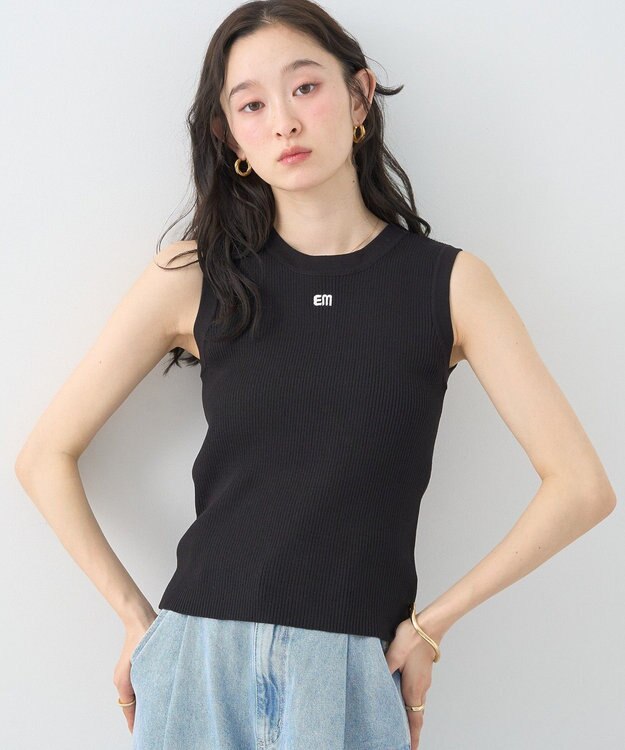 earth music&ecology ロゴ刺繍ノースリーブニットプルオーバー Black