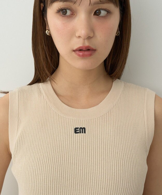 earth music&ecology ロゴ刺繍ノースリーブニットプルオーバー Ivory