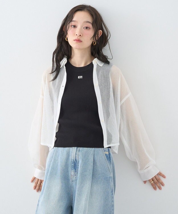 earth music&ecology ロゴ刺繍ノースリーブニットプルオーバー Black