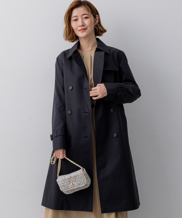 23区 エアータンブラー TCギャバジン ロング トレンチコート ネイビー系