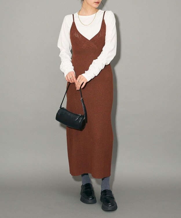 Green Parks レース編み風ビスチェキャミワンピース Mocha