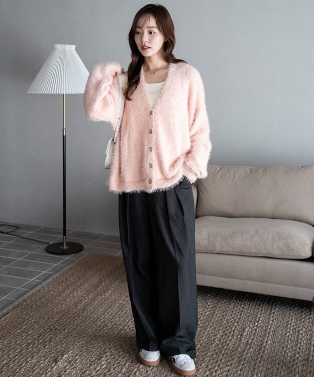 WEGO 【25年秋冬新作/WEB限定】別注USPOLOシャギーニットカーデ ライトピンク