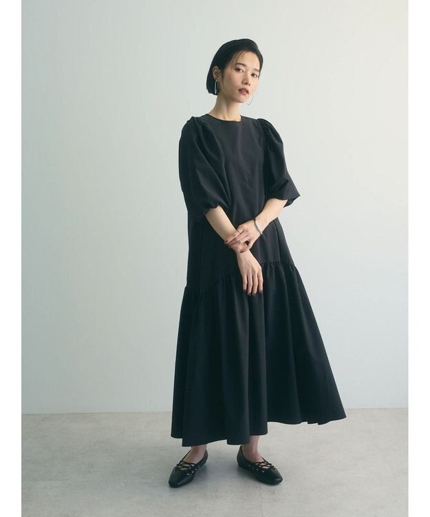 Green Parks armonia.ボリュームギャザーワンピース Black