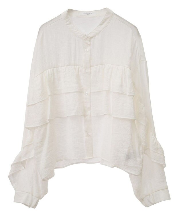 Green Parks シアーフリルショート丈ブラウス Off White