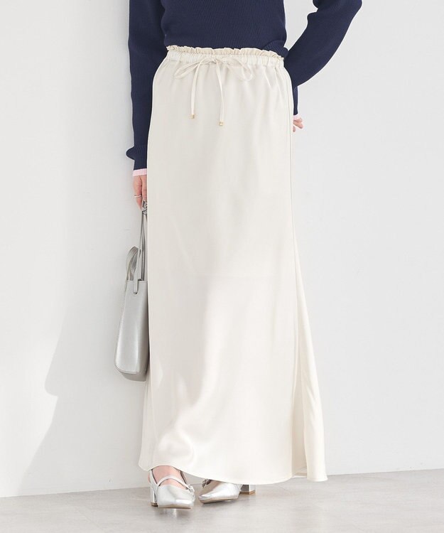 earth music&ecology サテンフリルマーメイドスカート Ecru