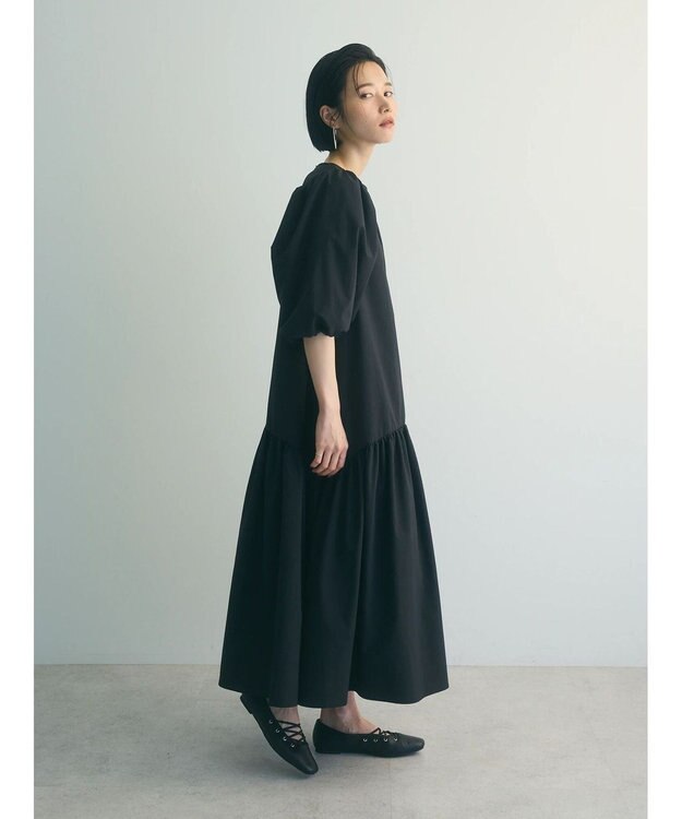 Green Parks armonia.ボリュームギャザーワンピース Black