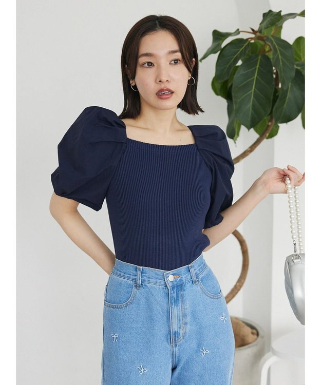 Green Parks ・ＡＮＤ　ＳＥＡＲＣＨ　布帛スリーブニットプルオーバー Navy