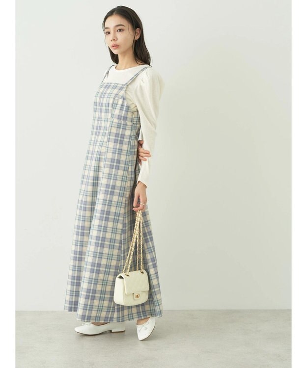 earth music&ecology ＣＨＥＣＫハイウエストフレアジャンスカ Check Blue