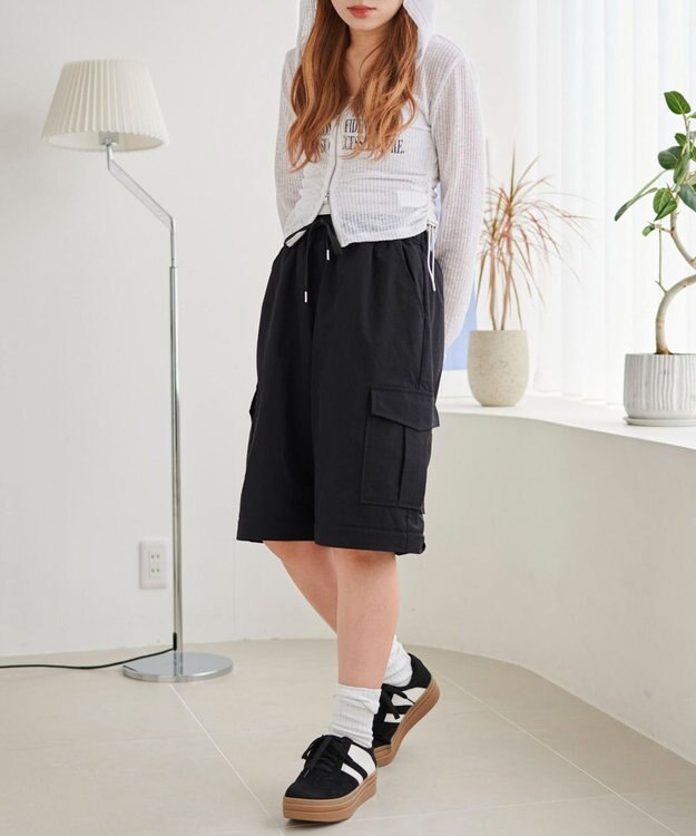 WEGO 【ウエストゴム】2WAYカーゴパンツ ブラック