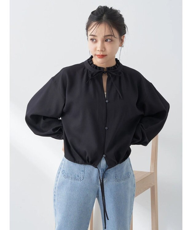 earth music&ecology カフタンフリルブラウス Black