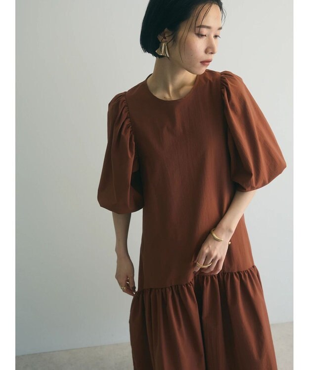 Green Parks armonia.ボリュームギャザーワンピース Brown