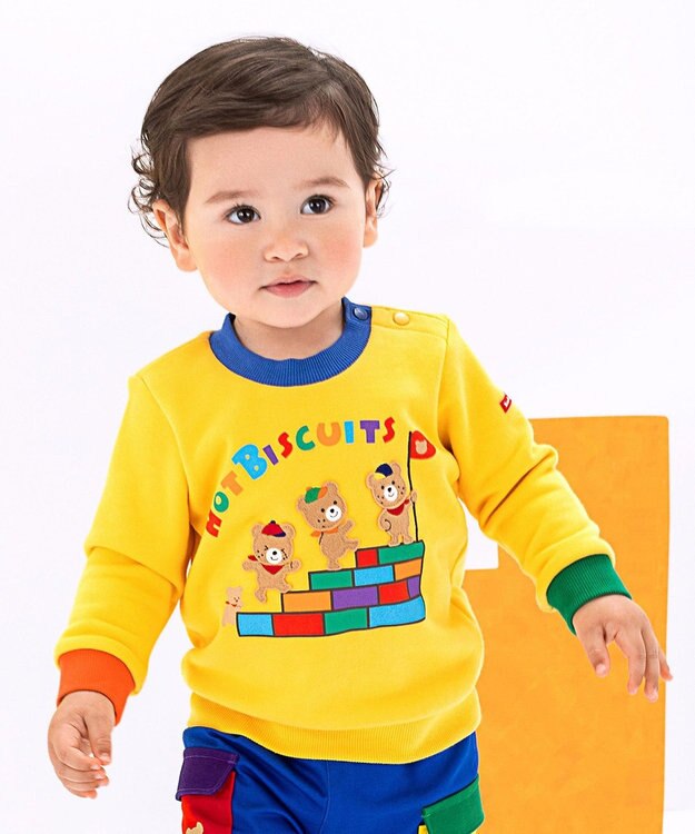 MIKI HOUSE HOT BISCUITS 【80-120cm】 カラフルブロック 裏毛パイル素材 トレーナー 黄