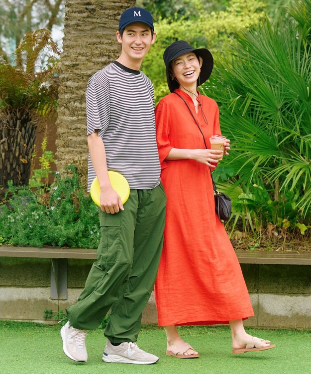 UNFILO リネンレーヨン スキッパー ワンピース オレンジ