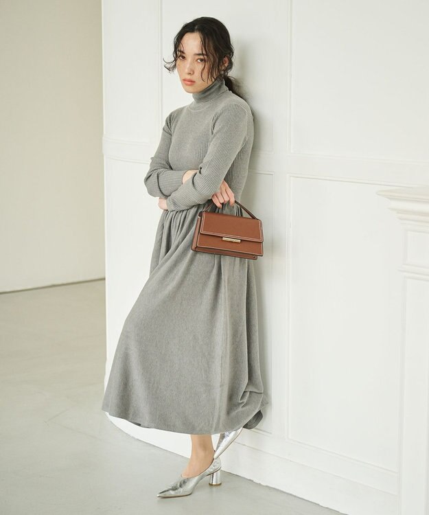 #Newans 【カシミヤ混】フィット＆フレアニットワンピース グレー