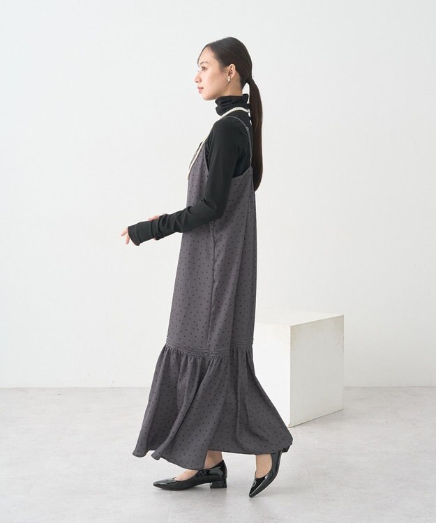 earth music&ecology アソートサテンキャミワンピース ドットグレー