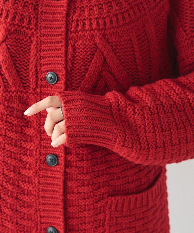 CRAFT STANDARD BOUTIQUE ざっくり柄Mixケーブルニットカーディガン Red