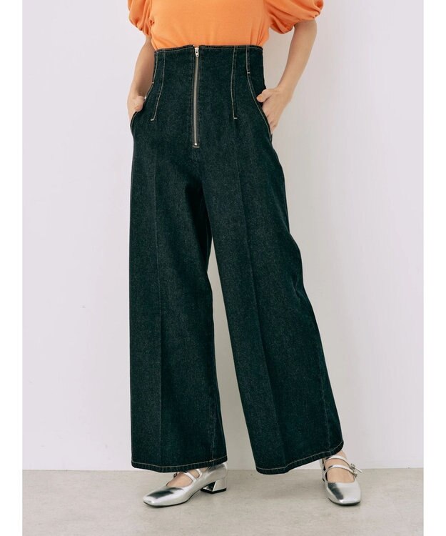 earth music&ecology フロントジップデニムパンツ Indigo