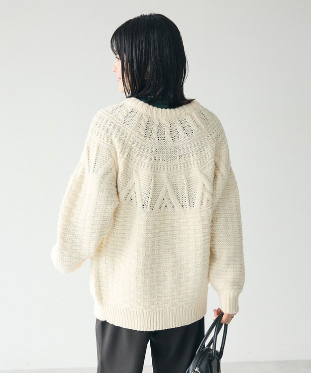 CRAFT STANDARD BOUTIQUE ざっくり柄Mixケーブルニットカーディガン Ivory