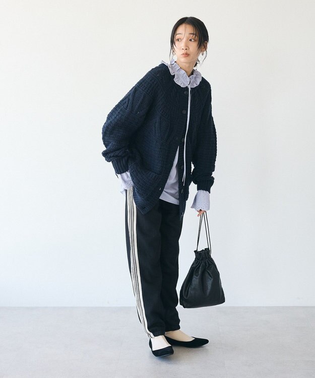 CRAFT STANDARD BOUTIQUE ざっくり柄Mixケーブルニットカーディガン Navy