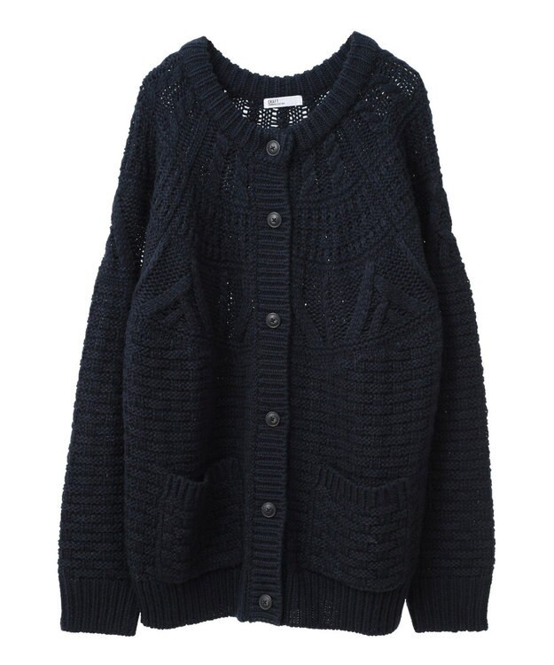 CRAFT STANDARD BOUTIQUE ざっくり柄Mixケーブルニットカーディガン Navy