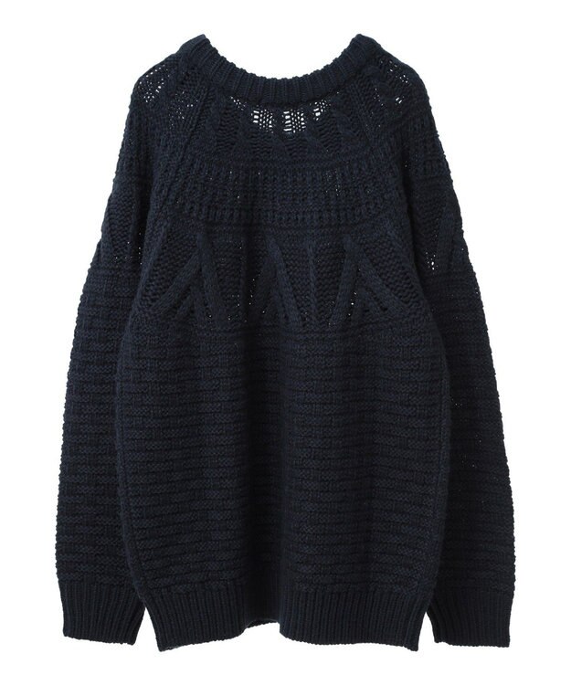 CRAFT STANDARD BOUTIQUE ざっくり柄Mixケーブルニットカーディガン Navy