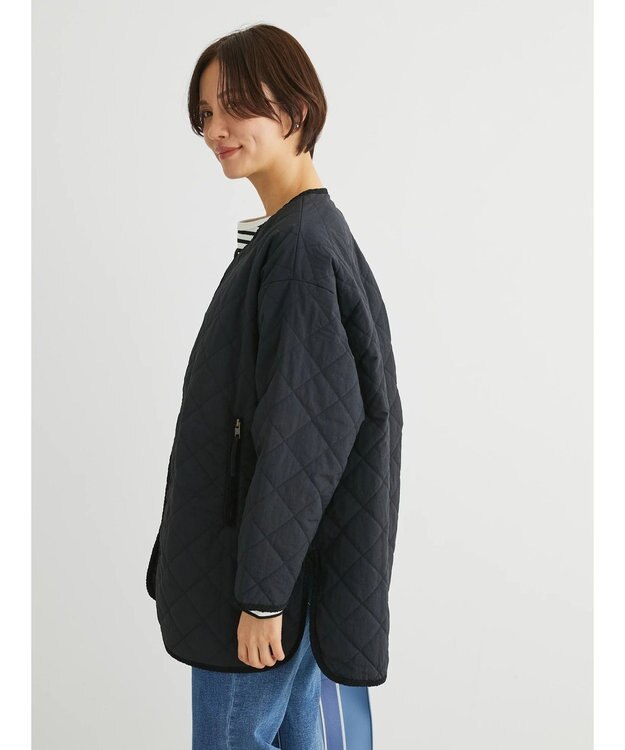 Green Parks キルティングノーカラーブルゾン Dark Navy