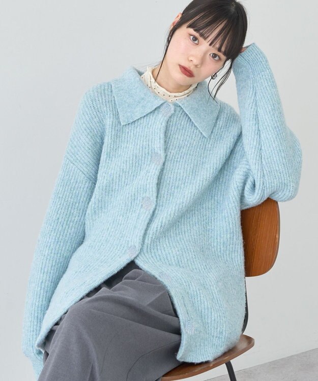 earth music&ecology 襟付きニットアウター Light Blue