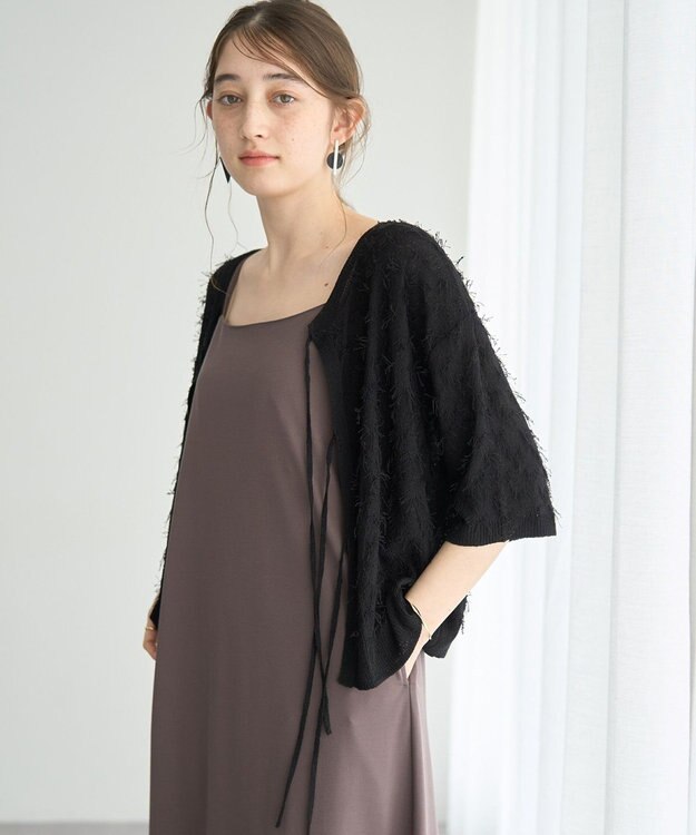 YECCA VECCA 2wayリボンフリンジニットカーディガン Black