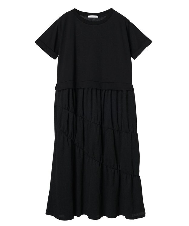 Green Parks カットソー異素材ドッキングワンピース Black