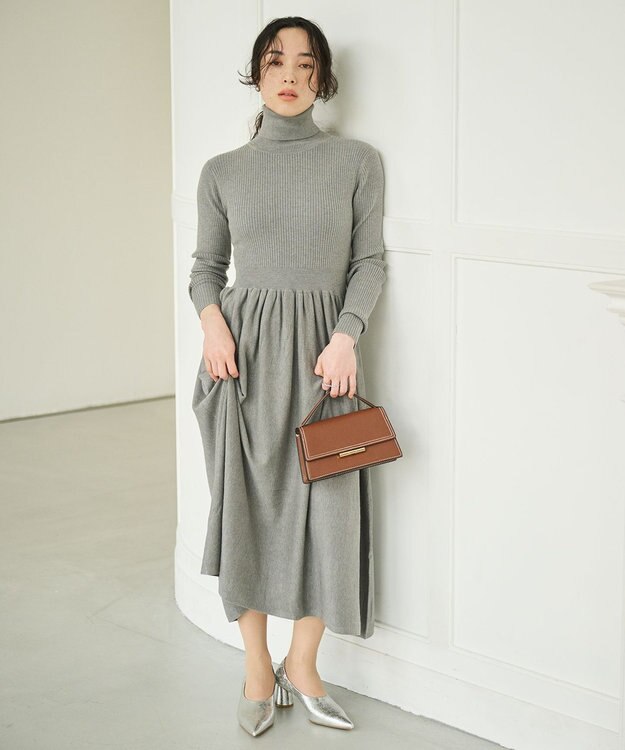#Newans 【カシミヤ混】フィット＆フレアニットワンピース グレー