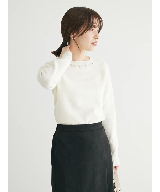 Green Parks ビジュー付きニットプルオーバー Off White