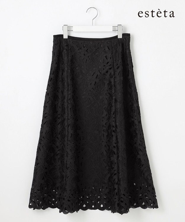 23区 L 【エステータ】ジオメトリックレース スカート ブラック系