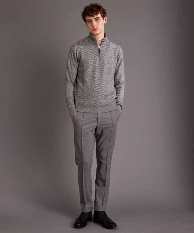 JOSEPH ABBOUD カシミヤブレンド ハイネック ZIP プルオーバーニット ライトグレー系