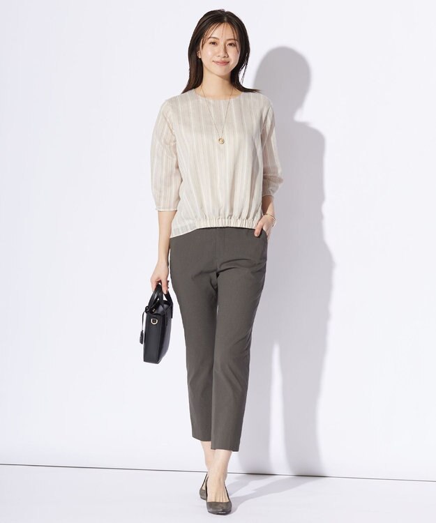 J.PRESS LADIES 【WEB限定カラーあり・洗える】セルロースリネンストレッチ テーパード パンツ スレート系