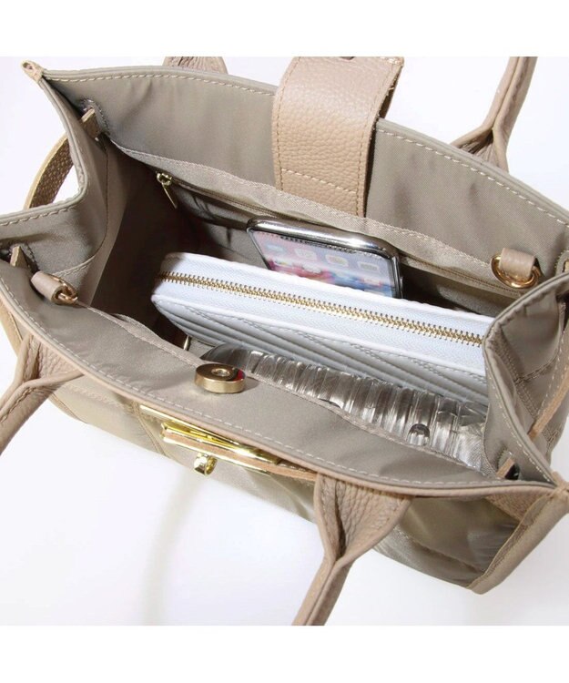 UNBILLION ペルケ perche / ナイロンキルト×クロコ型押し牛革2wayトートバッグS オーク