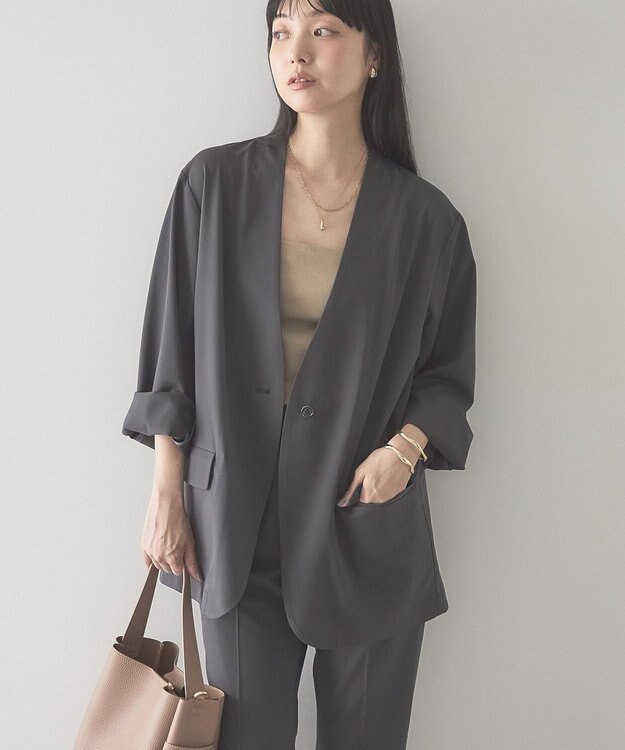 AMERICAN HOLIC 【予約】【マルチ機能】ノーカラージャケット Chacoal Gray