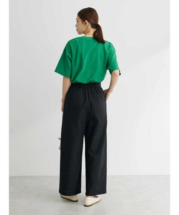 Green Parks 綿麻混タックストレートワイドパンツ Black