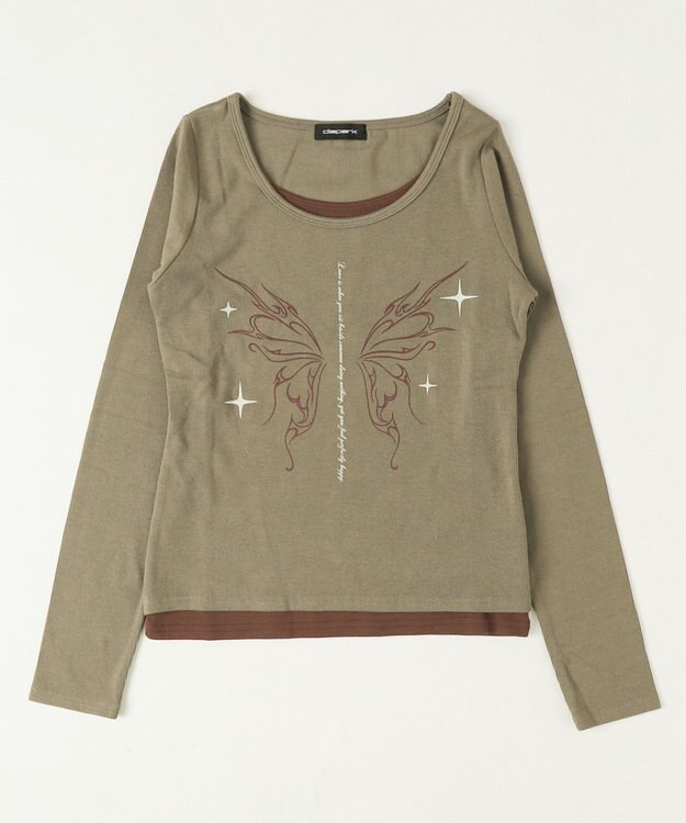 WEGO レイヤードグラフィックTOP カーキ