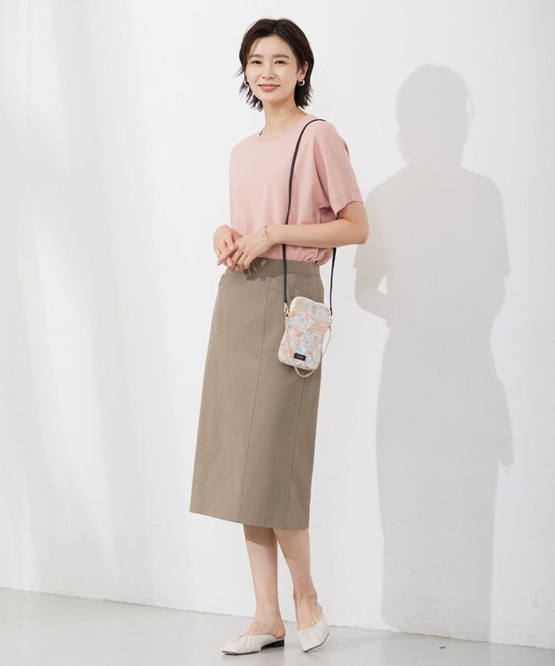 J.PRESS LADIES 【洗える・吸水速乾】コットン麻シェルドライ ナロー スカート カーキ系